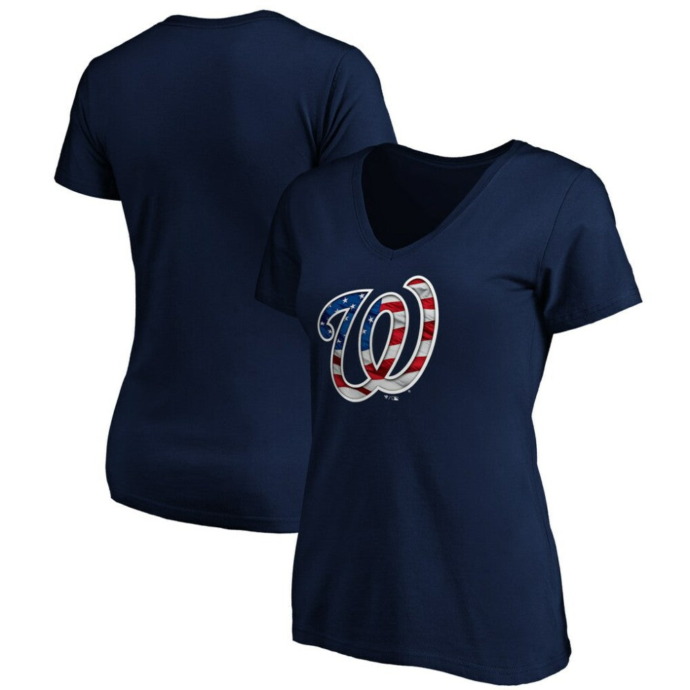 Washington Nationals Logo Women's Banner Wave V-Neck T-Shirt | MLB Sale