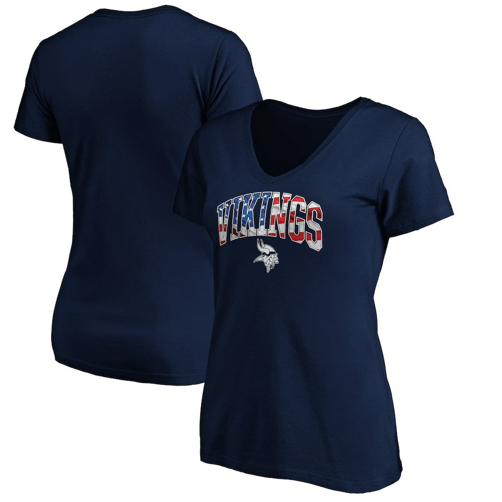 Minnesota Vikings  Logo Women's Banner Wave V-Neck T-Shirt