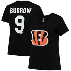 Cincinnati Bengals Fanatics Joe Burrow  Women's Plus Size Name & Number V-Neck T-Shirt