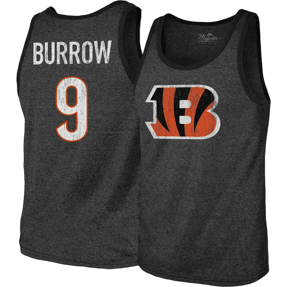 Cincinnati Bengals  Joe Burrow  Majestic Threads Name & Number Tri-Blend Tank Top