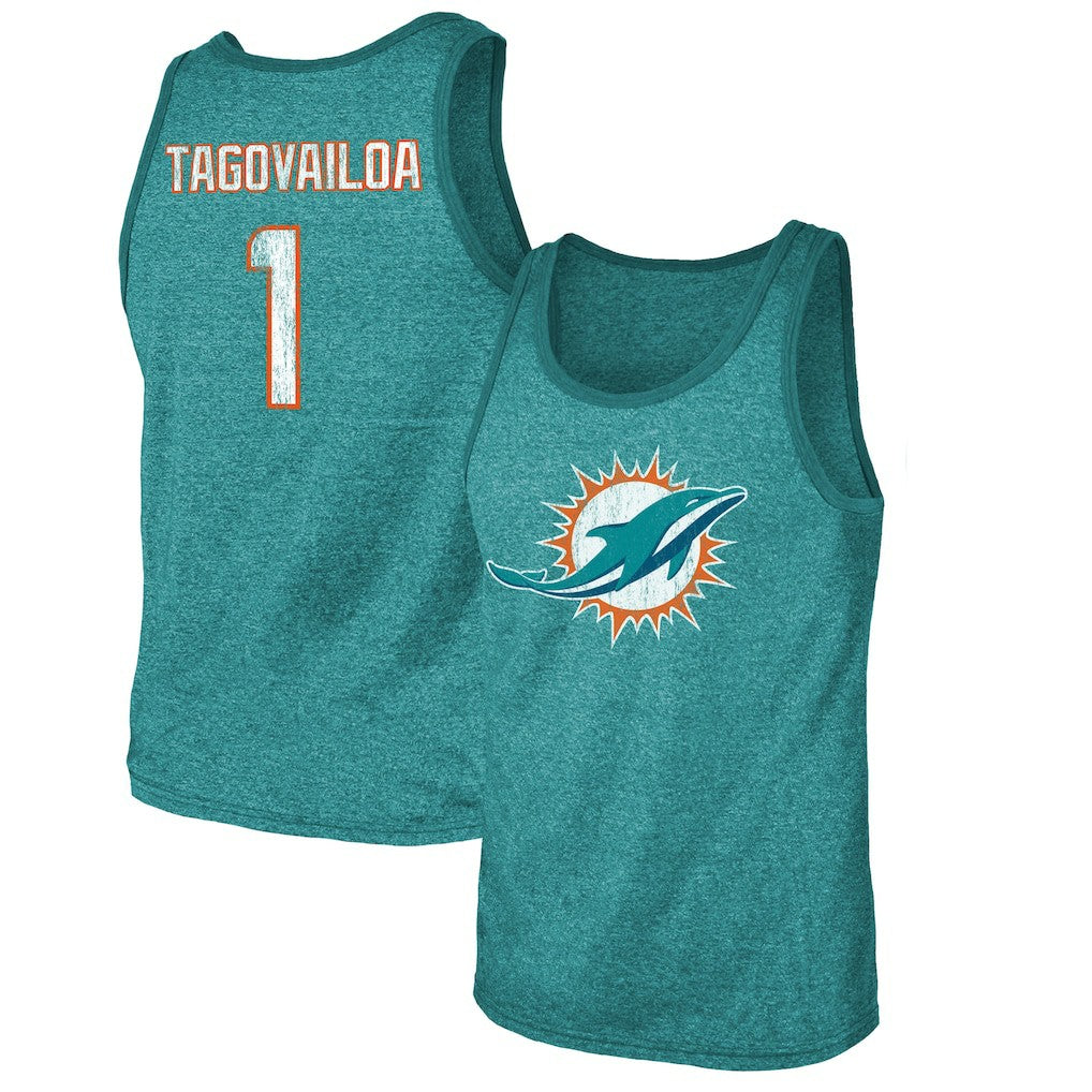 Miami Dolphins  Tua Tagovailoa  Majestic Threads Name & Number Tri-Blend Tank Top