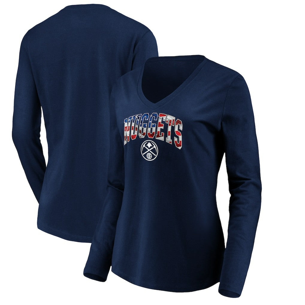Denver Nuggets Women's Banner Wave V-Neck Long Sleeve T-Shirt sale New