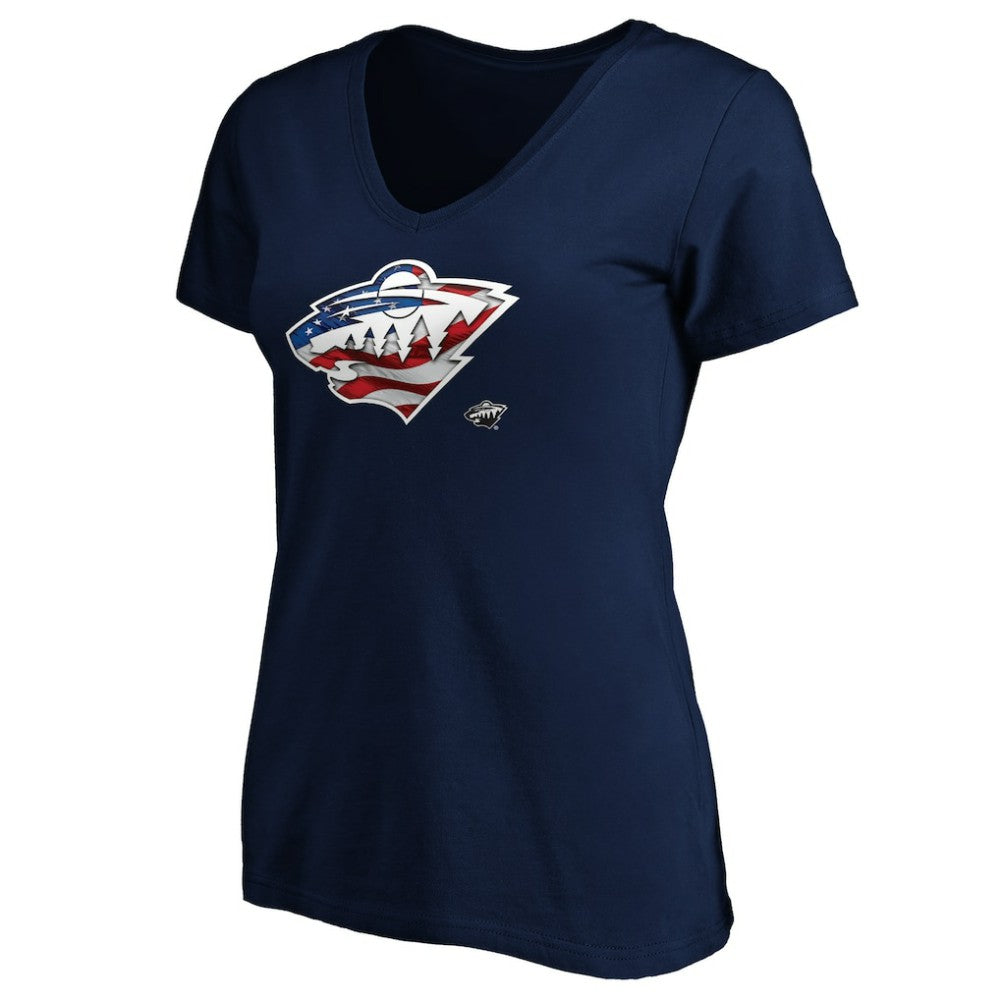 Minnesota Wild Women's Banner Wave Logo V-Neck T-Shirt T-Shirt Sale