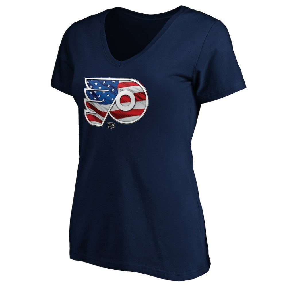 Philadelphia Flyers Women's Banner Wave Logo V-Neck T-Shirt T-Shirt For Sale