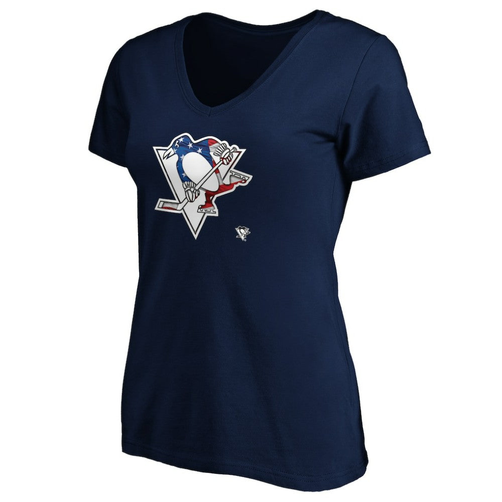 Pittsburgh Penguins Women's Banner Wave Logo V-Neck T-Shirt T-Shirt On Sale