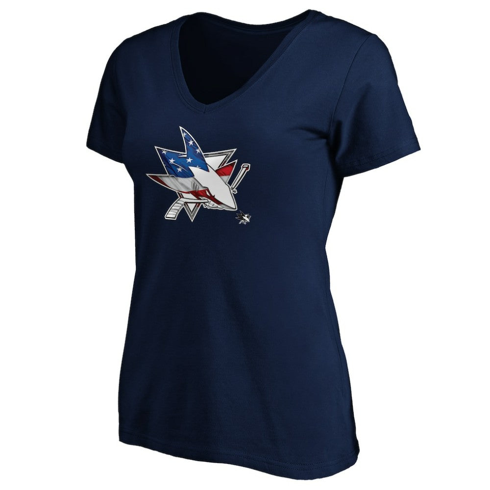 San Jose Sharks Women's Banner Wave Logo V-Neck T-Shirt T-Shirt For Sale