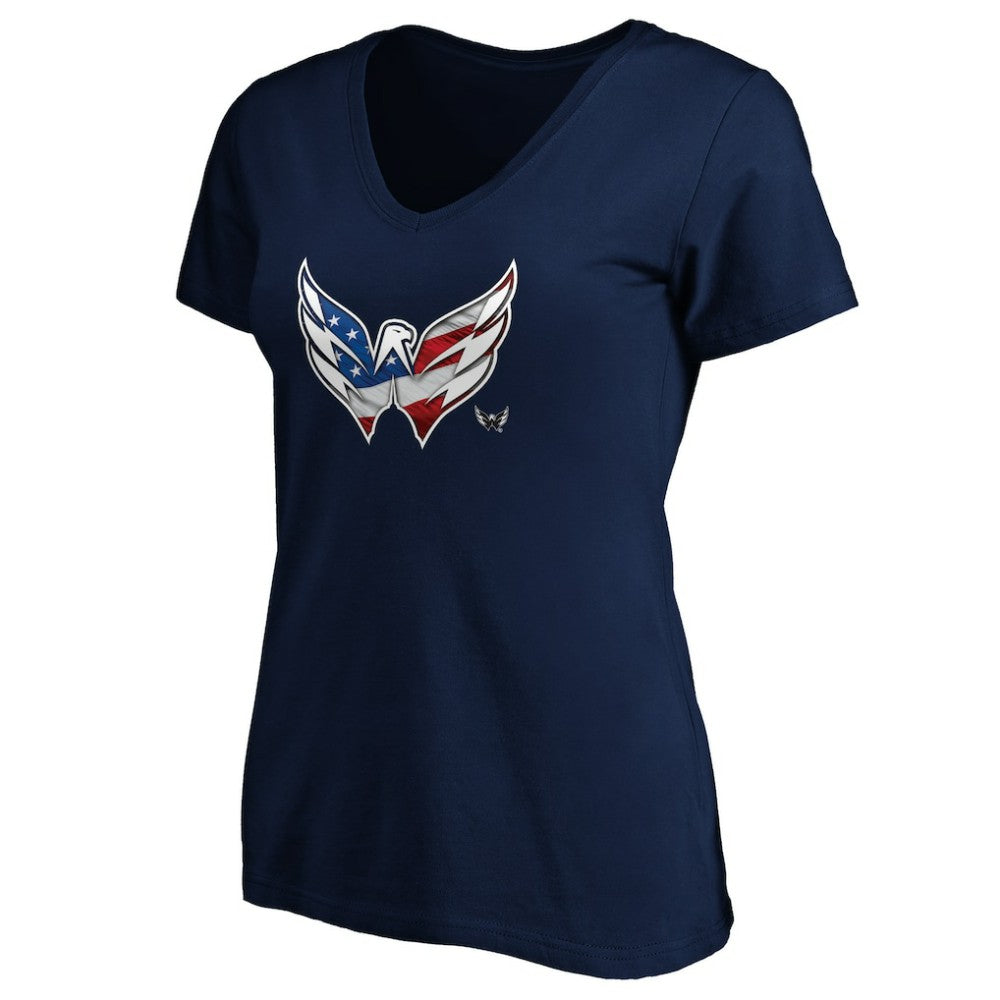Washington Capitals Women's Banner Wave Logo V-Neck T-Shirt T-Shirt Discount