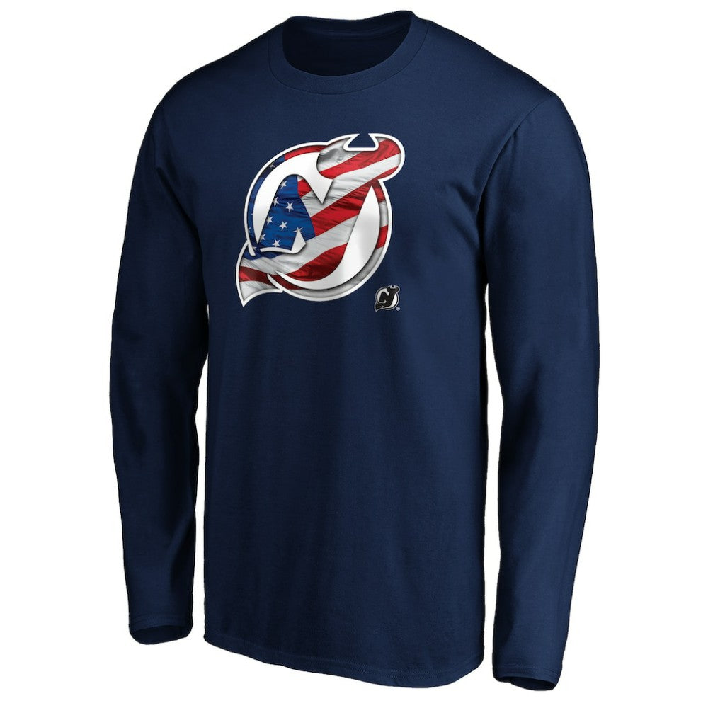 New Jersey Devils Banner Wave Logo Long Sleeve T-Shirt For Sale