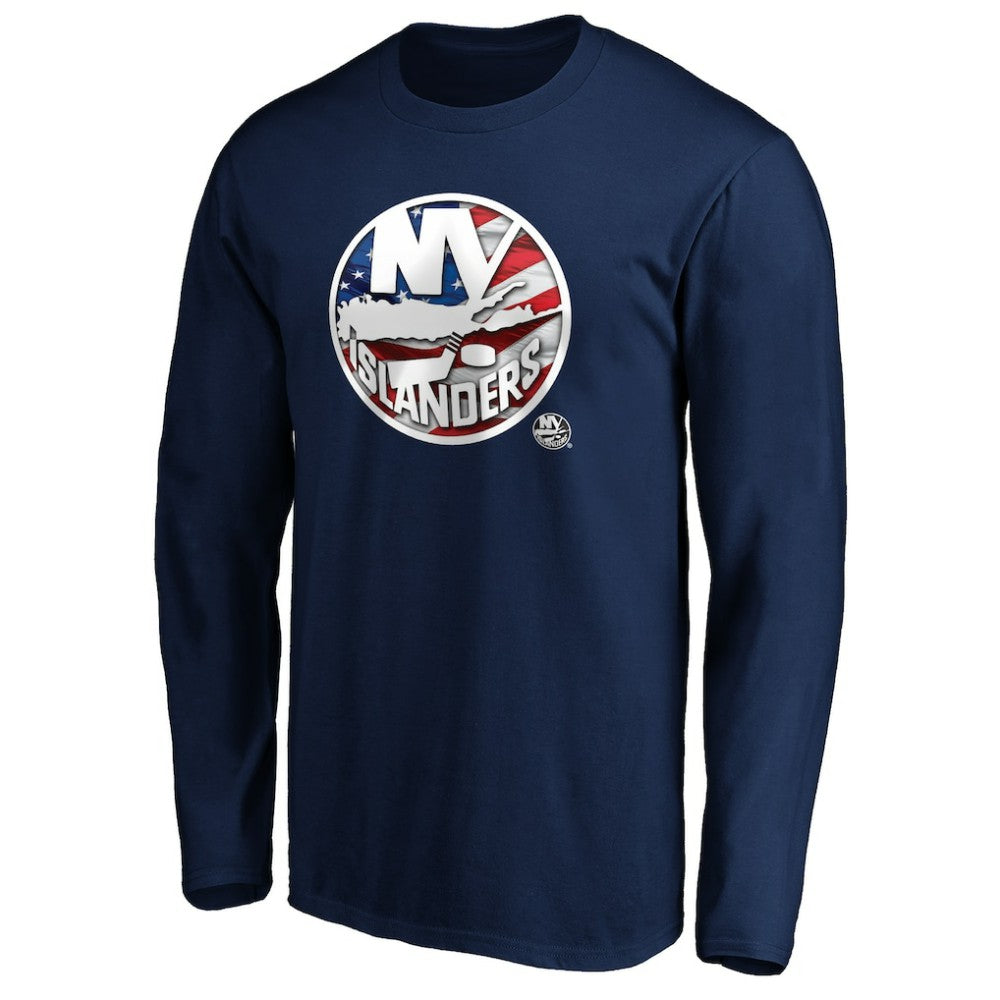New York Islanders Banner Wave Logo Long Sleeve T-Shirt On Sale