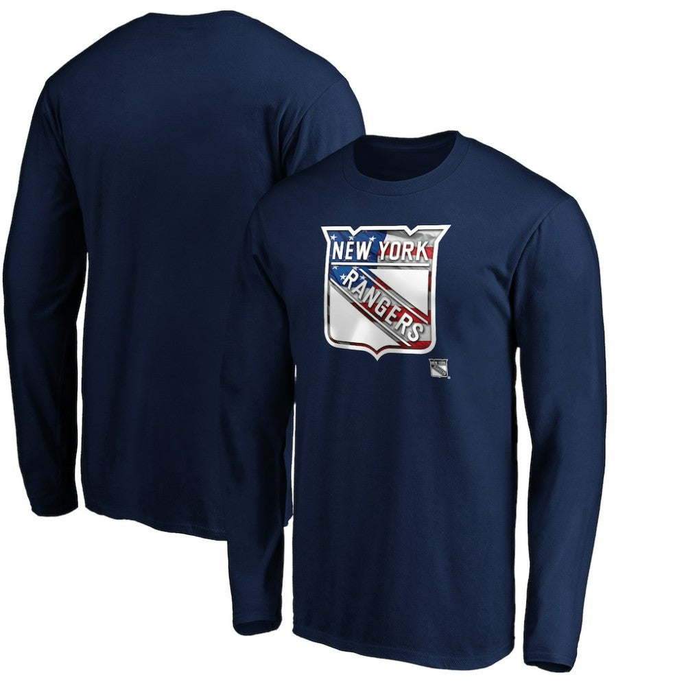 New York Rangers Banner Wave Logo Long Sleeve T-Shirt Sale