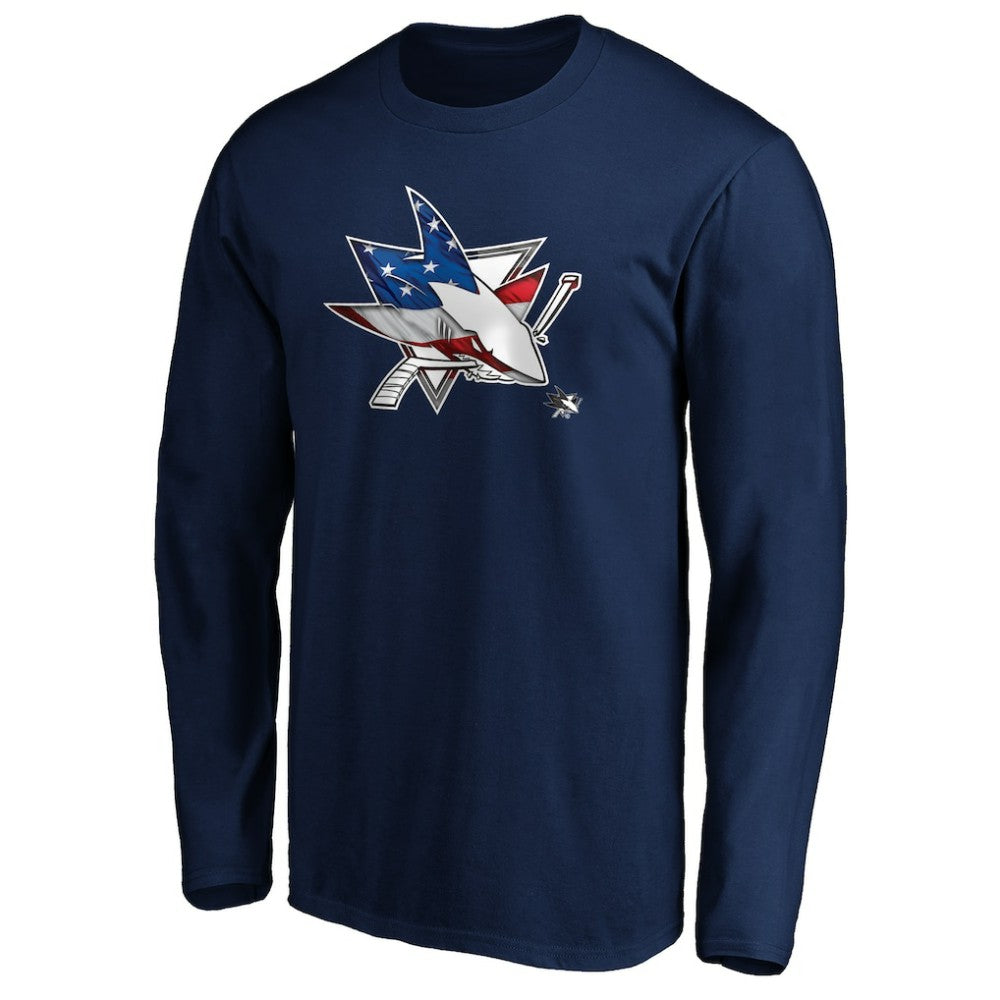 San Jose Sharks Banner Wave Logo Long Sleeve T-Shirt On Sale