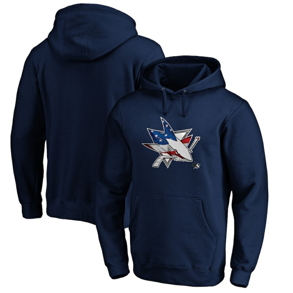 San Jose Sharks Banner Wave Logo Pullover Hoodie On Sale