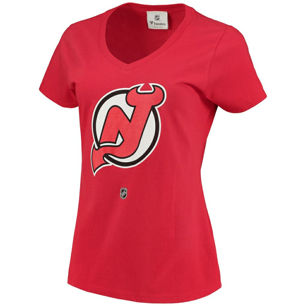 Nico Hischier New Jersey Devils Fanatics Women's Name & Number Logo V-Neck T-Shirt Online
