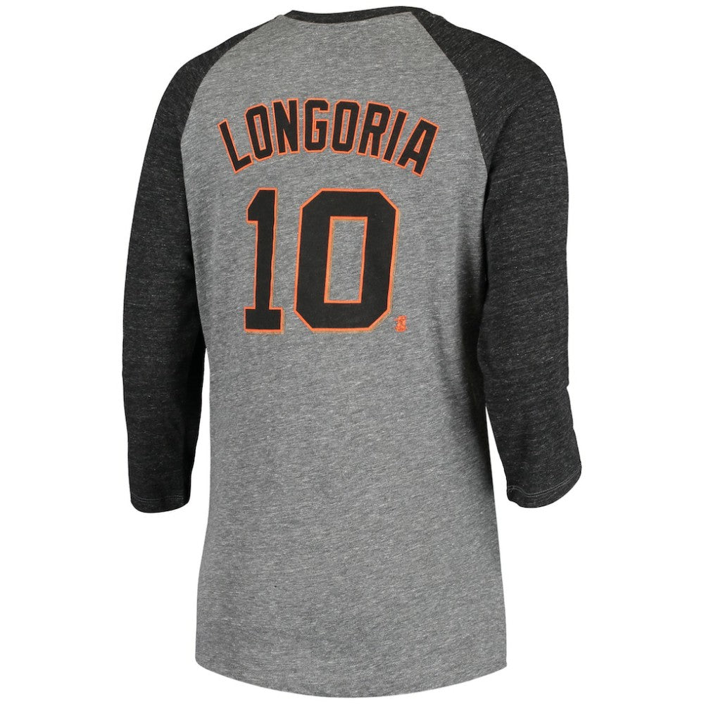 Evan Longoria San Francisco Giants 5th & Ocean by New Era Women's Script Name & Number Raglan Tri-Blend 3/4-Sleeve T-Shirt | MLB On Sale