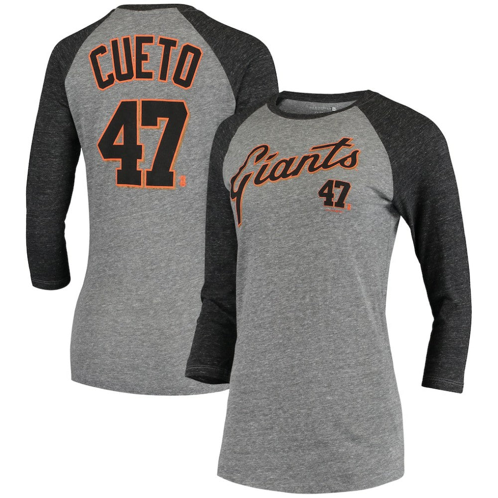 Johnny Cueto San Francisco Giants 5th & Ocean by New Era Women's Script Name & Number Raglan Tri-Blend 3/4-Sleeve T-Shirt | MLB For sale