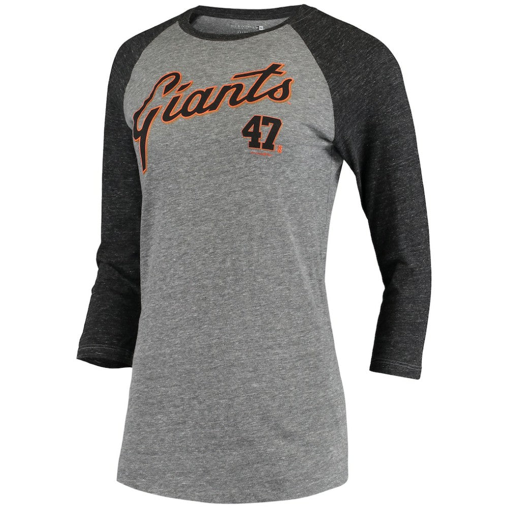 Johnny Cueto San Francisco Giants 5th & Ocean by New Era Women's Script Name & Number Raglan Tri-Blend 3/4-Sleeve T-Shirt | MLB For sale