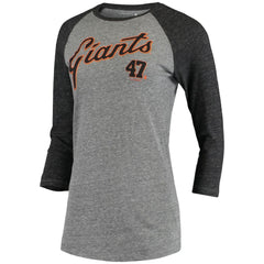 Johnny Cueto San Francisco Giants 5th & Ocean by New Era Women's Script Name & Number Raglan Tri-Blend 3/4-Sleeve T-Shirt | MLB For sale