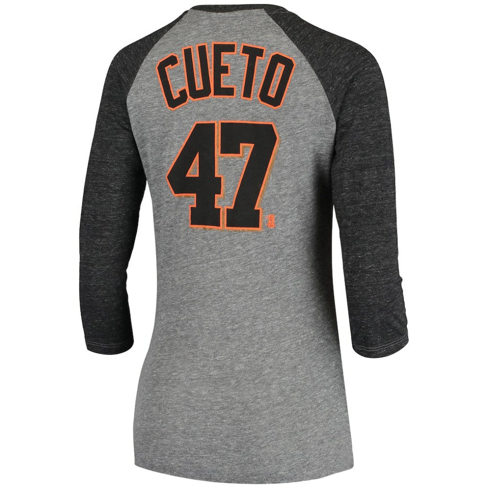 Johnny Cueto San Francisco Giants 5th & Ocean by New Era Women's Script Name & Number Raglan Tri-Blend 3/4-Sleeve T-Shirt | MLB For sale