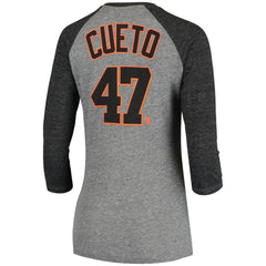 Johnny Cueto San Francisco Giants 5th & Ocean by New Era Women's Script Name & Number Raglan Tri-Blend 3/4-Sleeve T-Shirt | MLB For sale