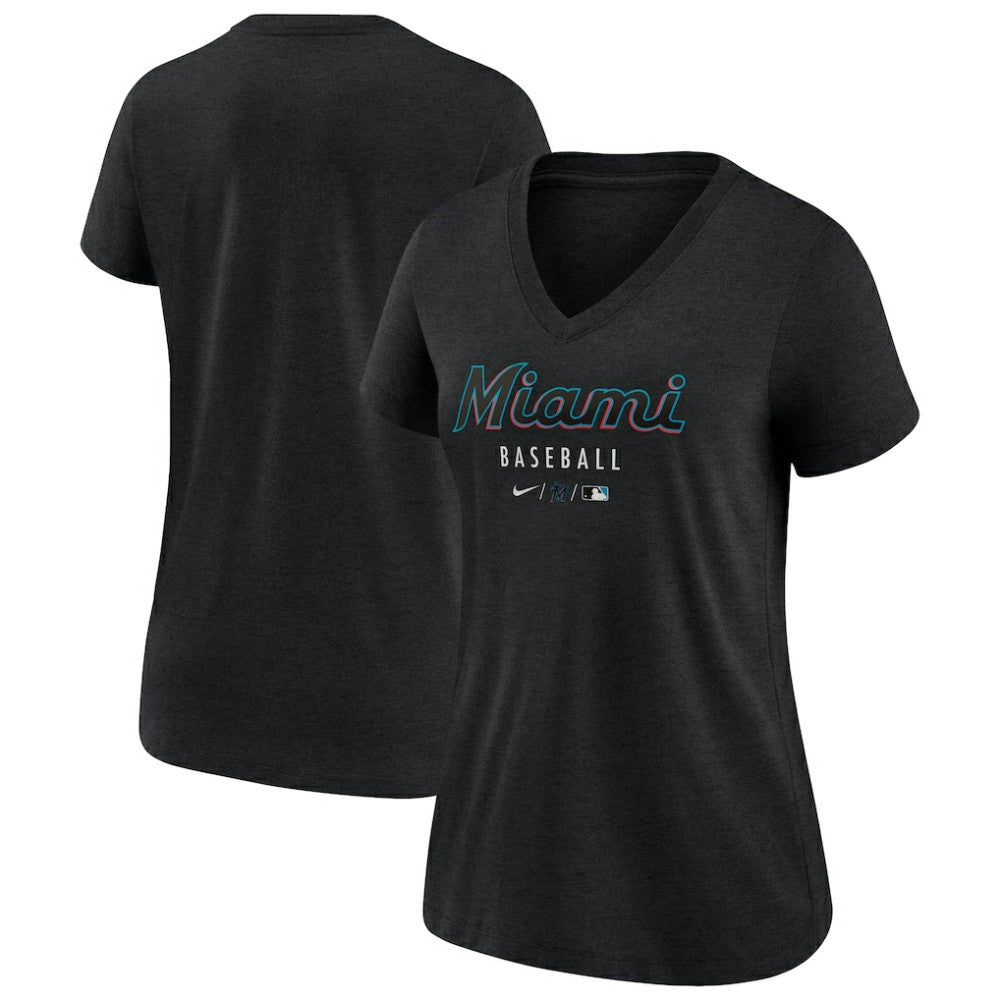 Miami Marlins Nike Women's Authentic Collection Tri-Blend V-Neck T-Shirt | MLB Sale