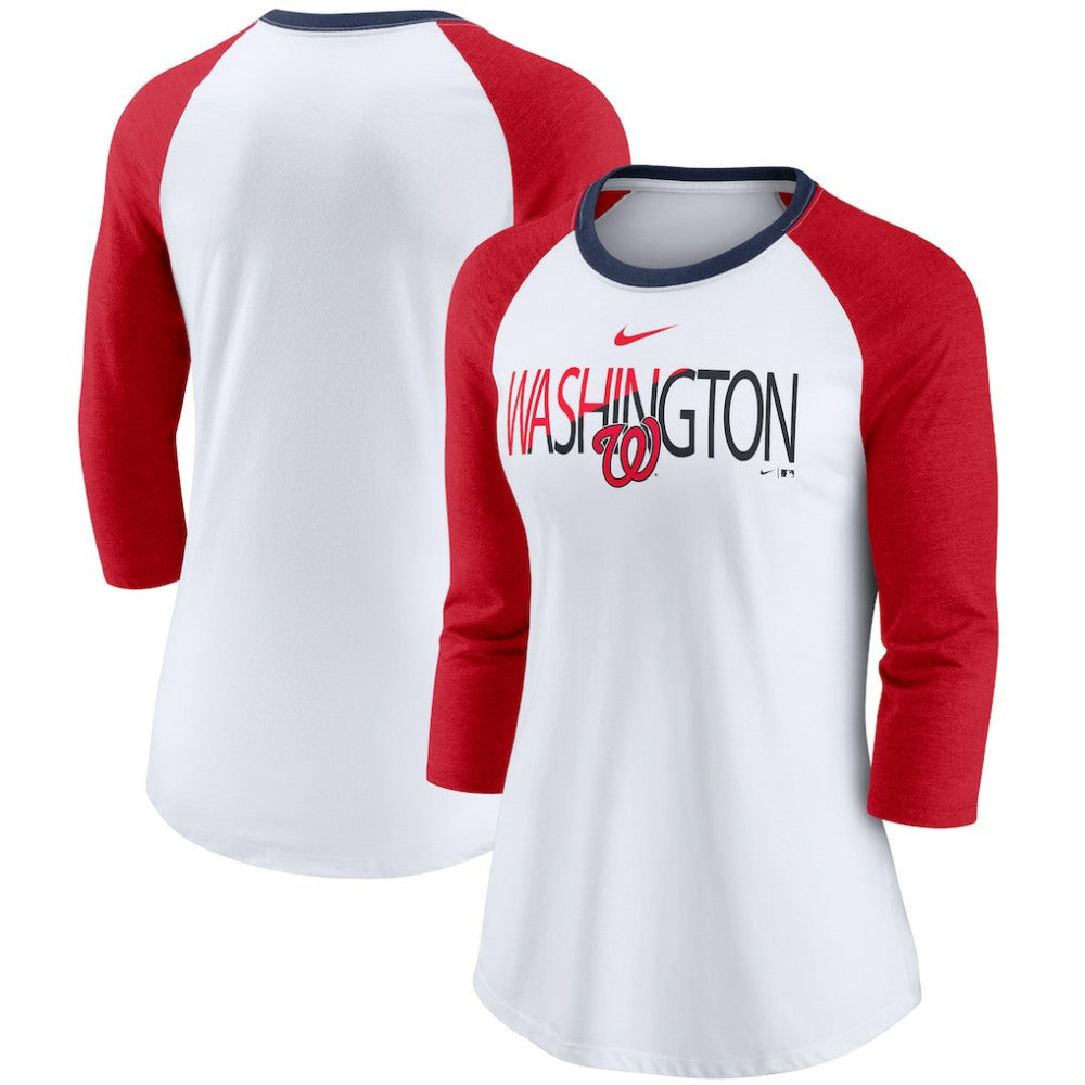 Washington Nationals Nike Women's Color Split Tri-Blend 3/4-Sleeve Raglan T-Shirt | MLB US