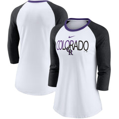 Colorado Rockies Nike Women's Color Split Tri-Blend 3/4-Sleeve Raglan T-Shirt | MLB New