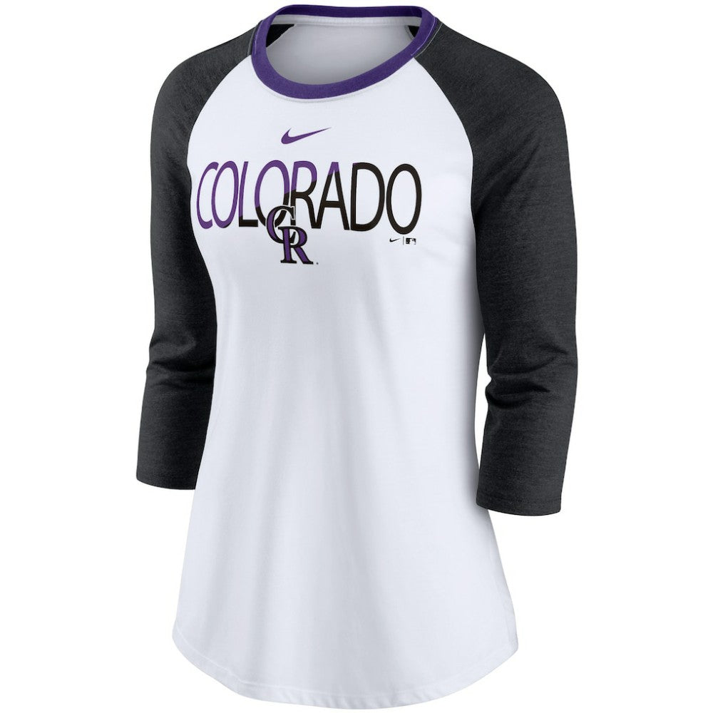 Colorado Rockies Nike Women's Color Split Tri-Blend 3/4-Sleeve Raglan T-Shirt | MLB New