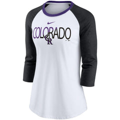 Colorado Rockies Nike Women's Color Split Tri-Blend 3/4-Sleeve Raglan T-Shirt | MLB New