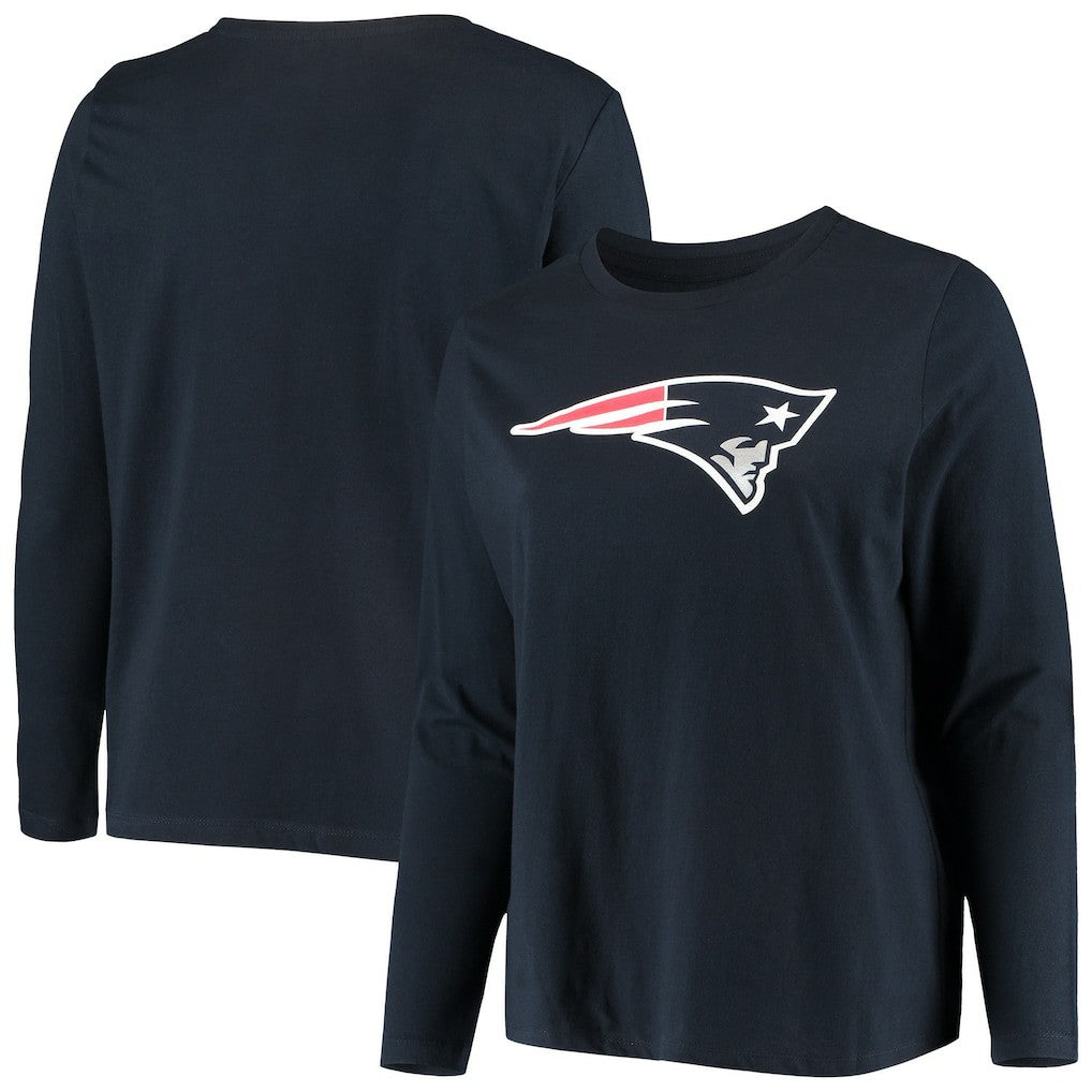 New England Patriots Fanatics Women's Plus Size Primary Logo Long Sleeve Scoop Neck T-Shirt