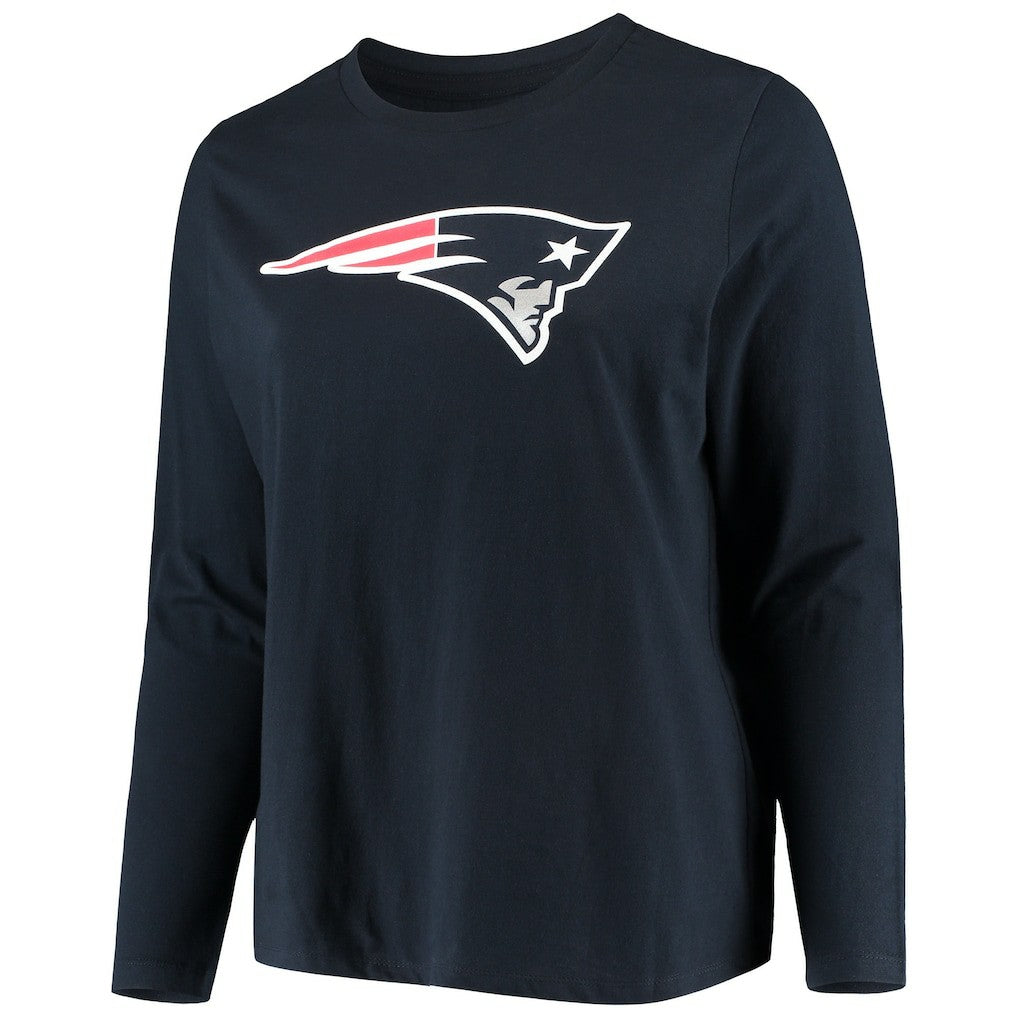 New England Patriots Fanatics Women's Plus Size Primary Logo Long Sleeve Scoop Neck T-Shirt