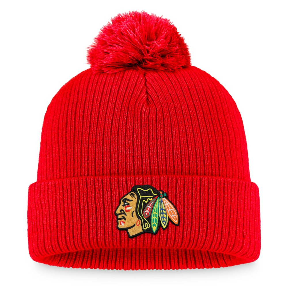 Chicago Blackhawks Fanatics Primary Logo Cuffed Knit Hat with Pom Outlet