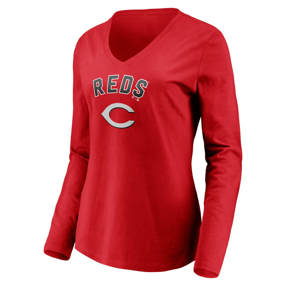 Cincinnati Reds Women's Personalized Winning Streak Name & Number Long Sleeve V-Neck T-Shirt | MLB Outlet