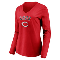 Cincinnati Reds Women's Personalized Winning Streak Name & Number Long Sleeve V-Neck T-Shirt | MLB Outlet