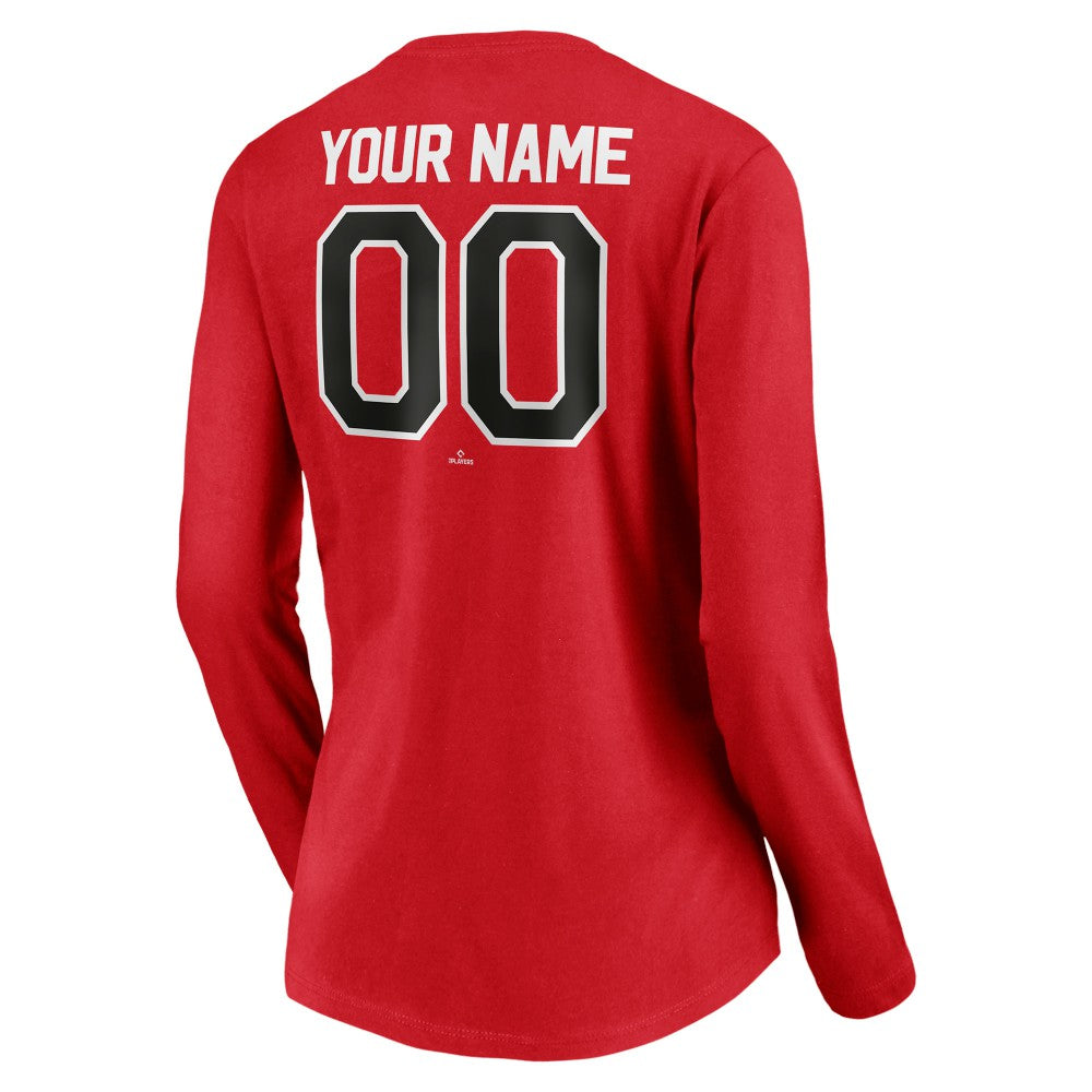 Cincinnati Reds Women's Personalized Winning Streak Name & Number Long Sleeve V-Neck T-Shirt | MLB Outlet