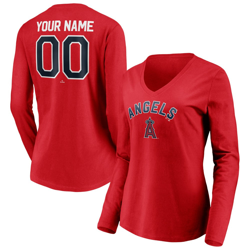 Los Angeles Angels Women's Personalized Winning Streak Name & Number Long Sleeve V-Neck T-Shirt | MLB Outlet