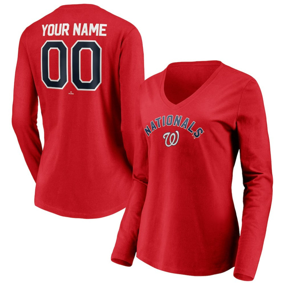 Washington Nationals Women's Personalized Winning Streak Name & Number Long Sleeve V-Neck T-Shirt | MLB Online