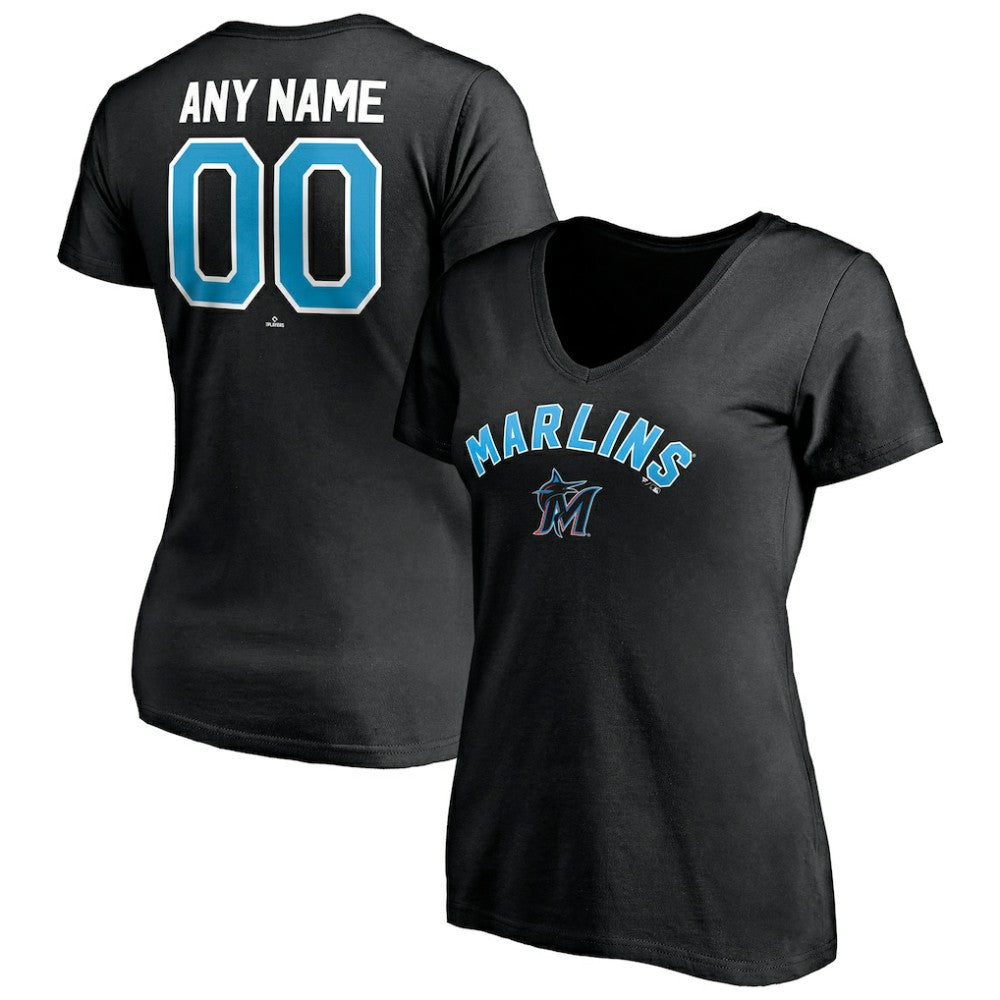 Miami Marlins Women's Personalized Winning Streak Name & Number V-Neck T-Shirt | MLB Outlet
