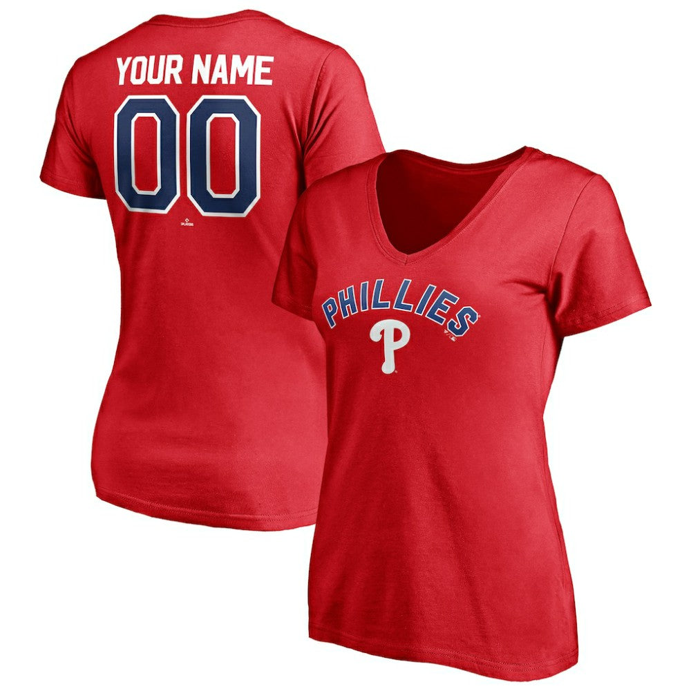 Philadelphia Phillies Women's Personalized Winning Streak Name & Number V-Neck T-Shirt | MLB On Sale