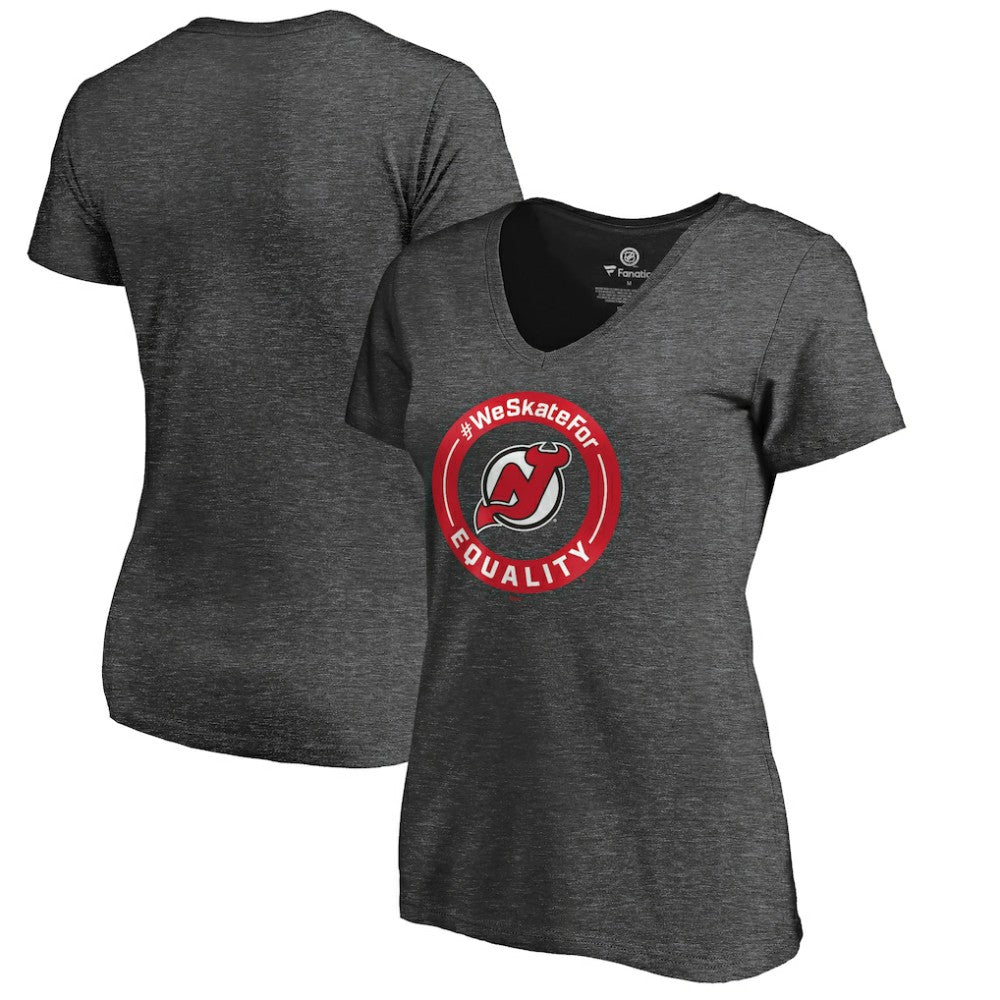 New Jersey Devils Women's #WeSkateFor V-Neck T-Shirt On Sale
