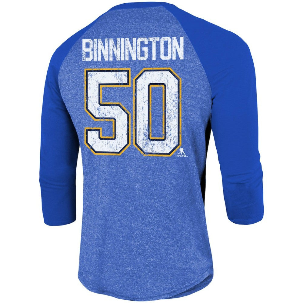 Jordan Binnington St. Louis Blues Fanatics Name & Number Tri-Blend Raglan 3/4-Sleeve T-Shirt Online