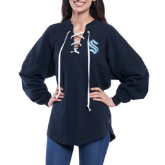 Seattle Kraken Fanatics Women's Lace Up Long Sleeve Spirit Top For Sale