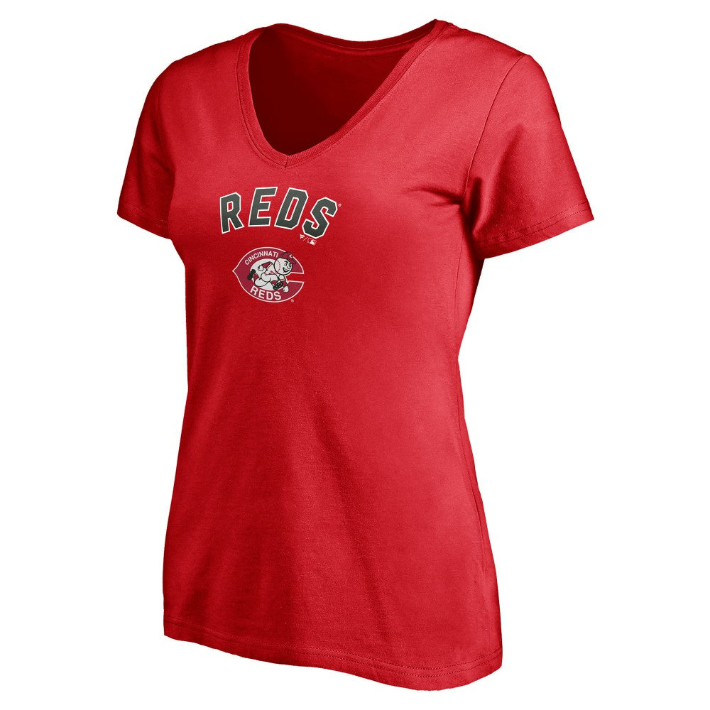 Cincinnati Reds Women's Cooperstown Winning Streak Personalized Name & Number V-Neck T-Shirt | MLB On Sale