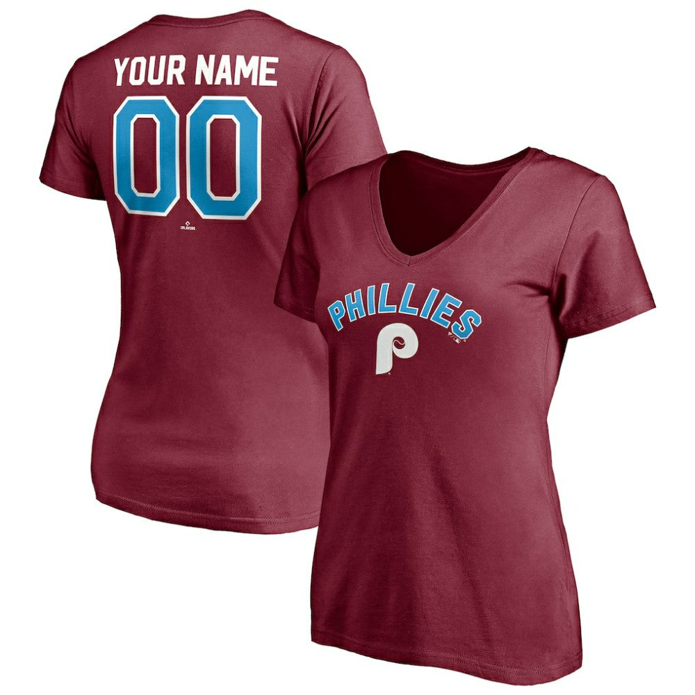 Philadelphia Phillies Women's Cooperstown Winning Streak Alternate Personalized Name & Number V-Neck T-Shirt | MLB Shop