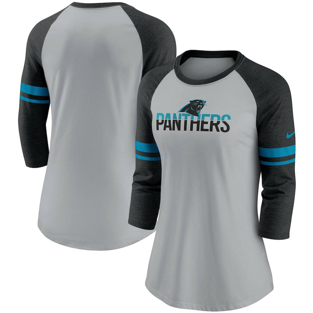 Carolina Panthers Nike Women's Stripe Mesh Nickname Tri-Blend 3/4-Sleeve T-Shirt