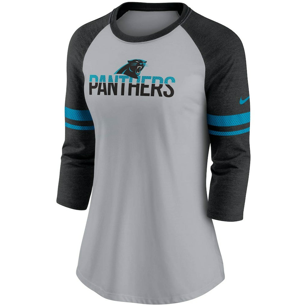 Carolina Panthers Nike Women's Stripe Mesh Nickname Tri-Blend 3/4-Sleeve T-Shirt