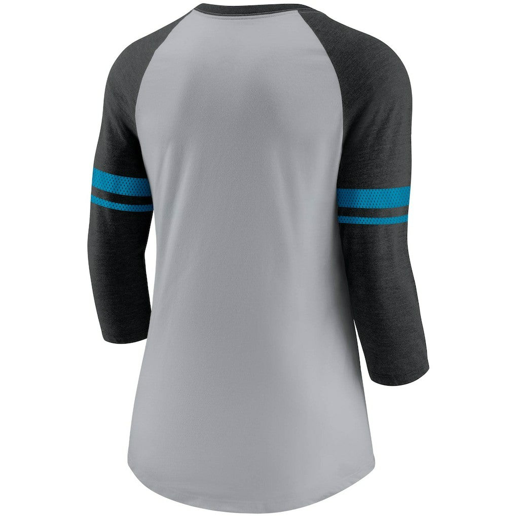Carolina Panthers Nike Women's Stripe Mesh Nickname Tri-Blend 3/4-Sleeve T-Shirt