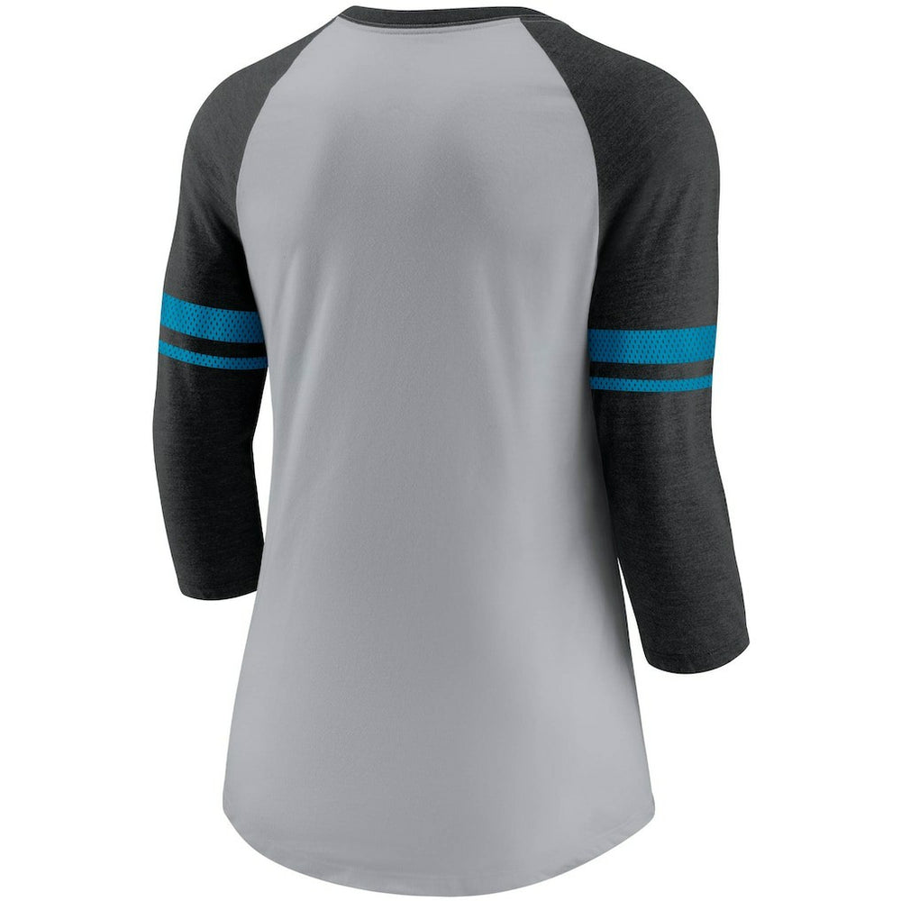 Carolina Panthers Nike Women's Stripe Mesh Nickname Tri-Blend 3/4-Sleeve T-Shirt