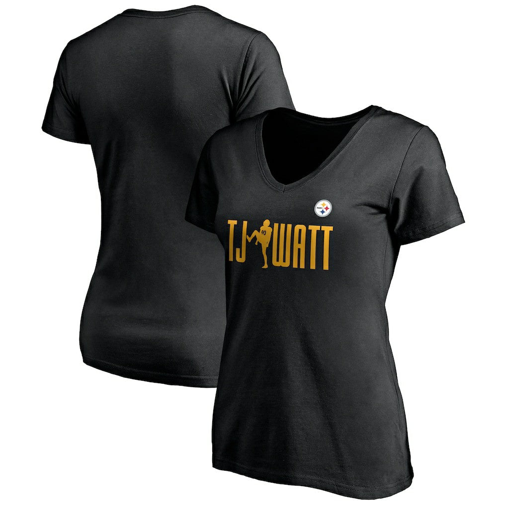 Pittsburgh Steelers  T.J. Watt  Women's Checkdown V-Neck T-Shirt