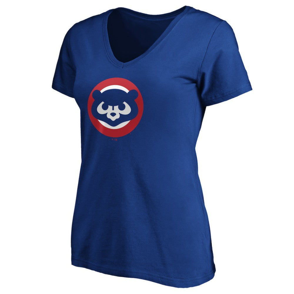Chicago Cubs Women's Cooperstown Collection Huntington Logo V-Neck T-Shirt | MLB Sale