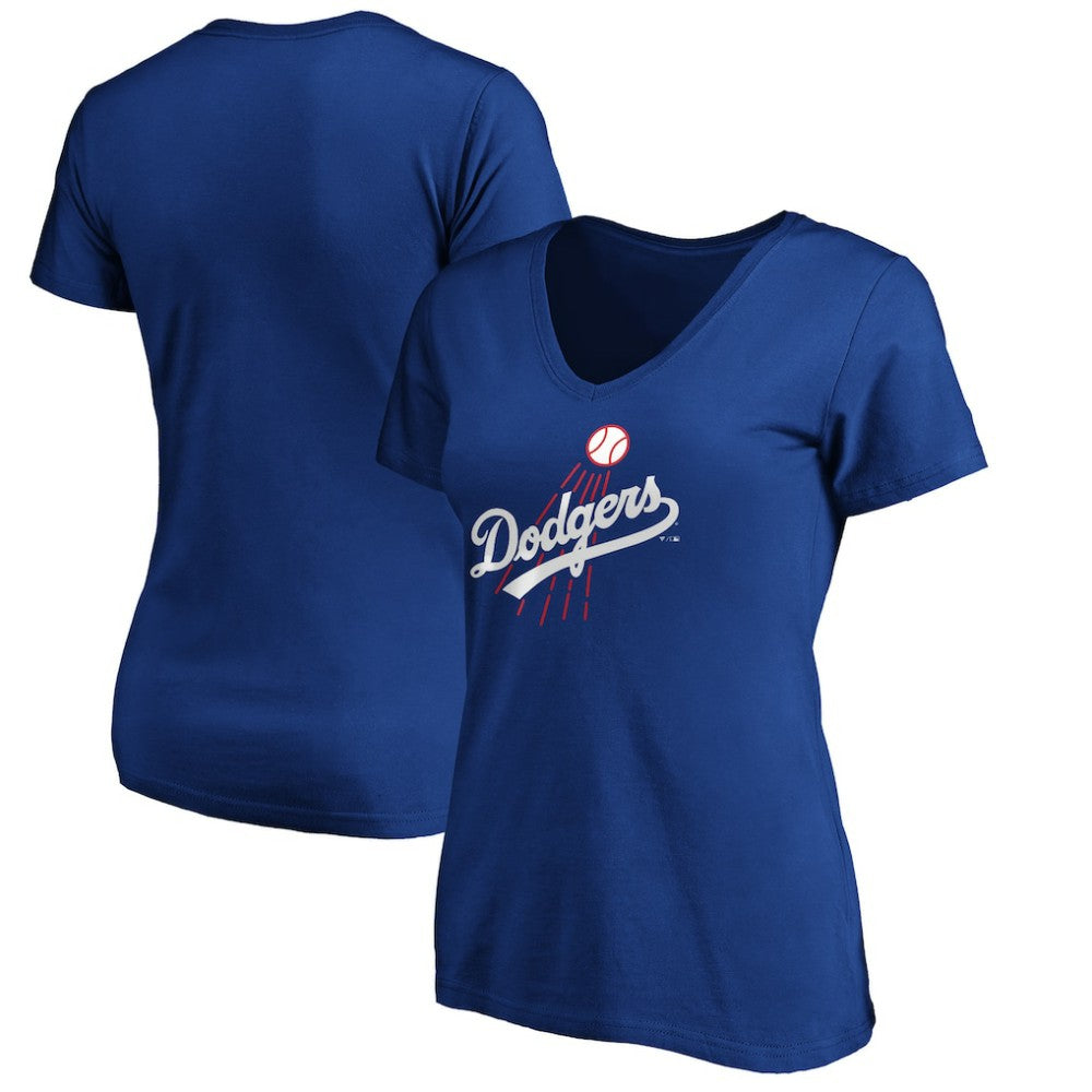 Los Angeles Dodgers Women's Cooperstown Collection Huntington Logo V-Neck T-Shirt | MLB On Sale